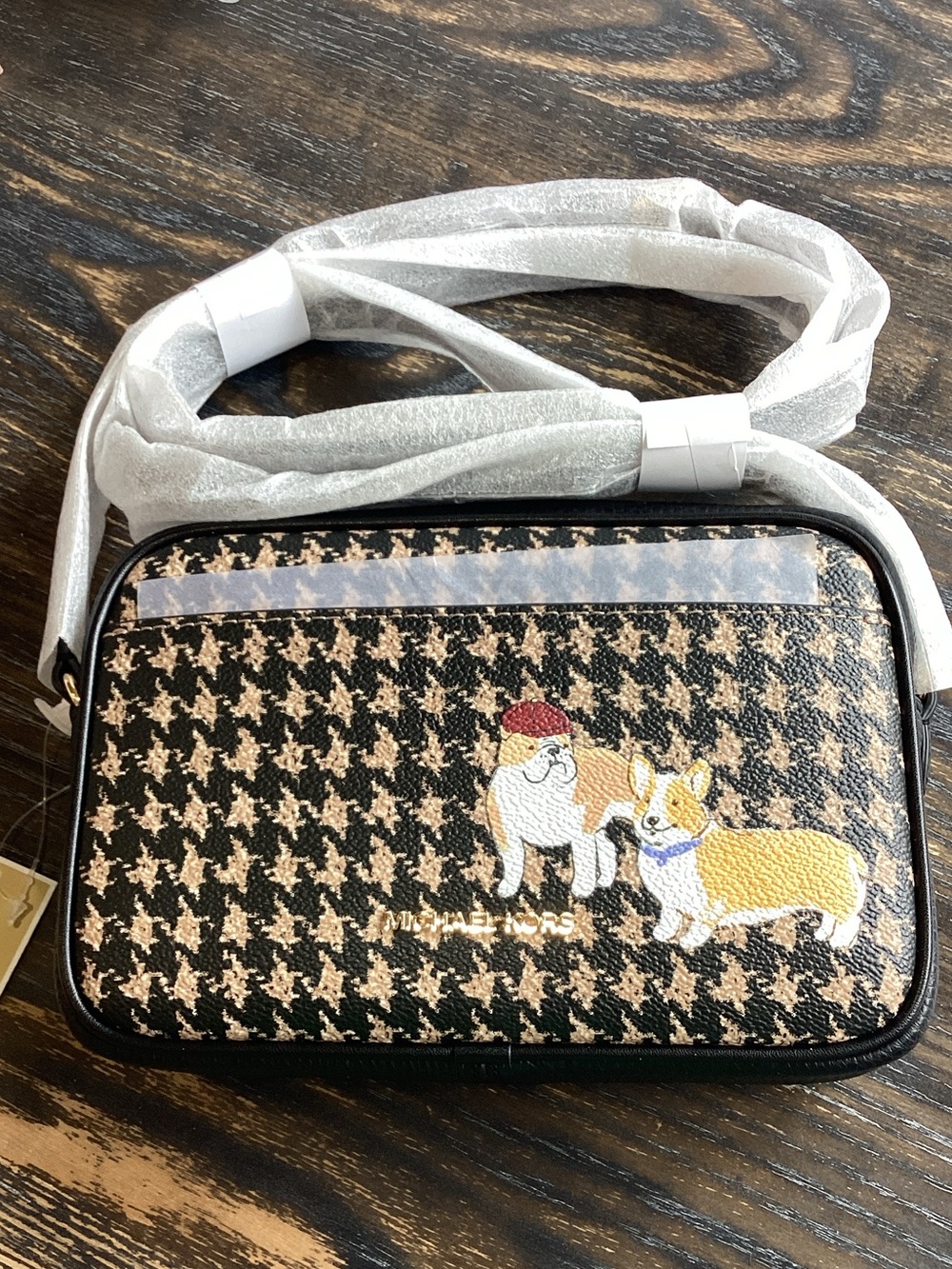 Michael Kors Jet Set Travel Small Houndstooth Print Camera Crossbody Bag - Picture 4 of 9